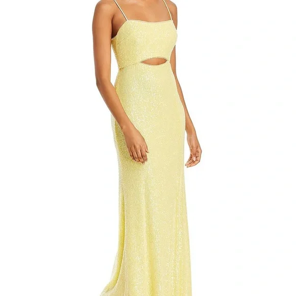 Aqua Dresses Aqua Womens Sequined Cutout Evening Gown Yellow